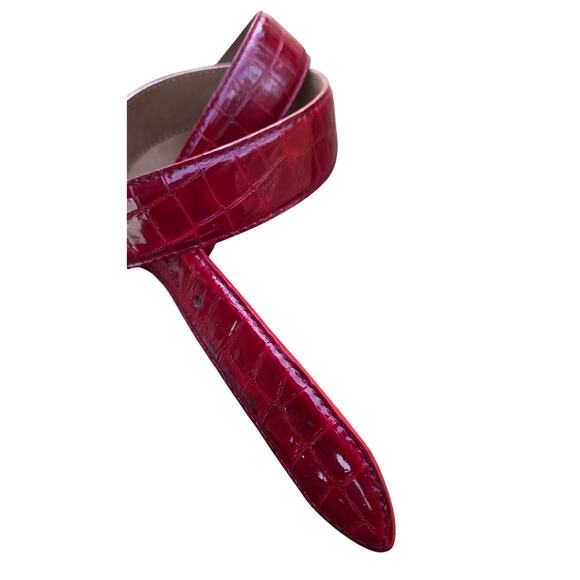 Brighton Red Patent Croc Leather Belt – Rhinestone Heart Buckle – Size 32 - Picture 7 of 11